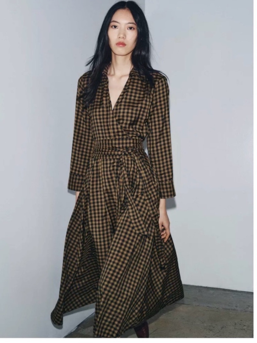 ZW Collection Gingham Maxi Dress Size Small Brown and Navy